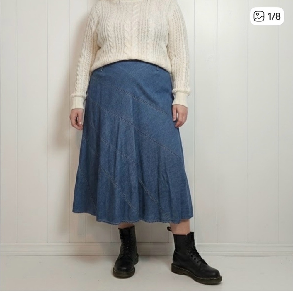 Vintage Blue A-Line Denim Midi Skirt
